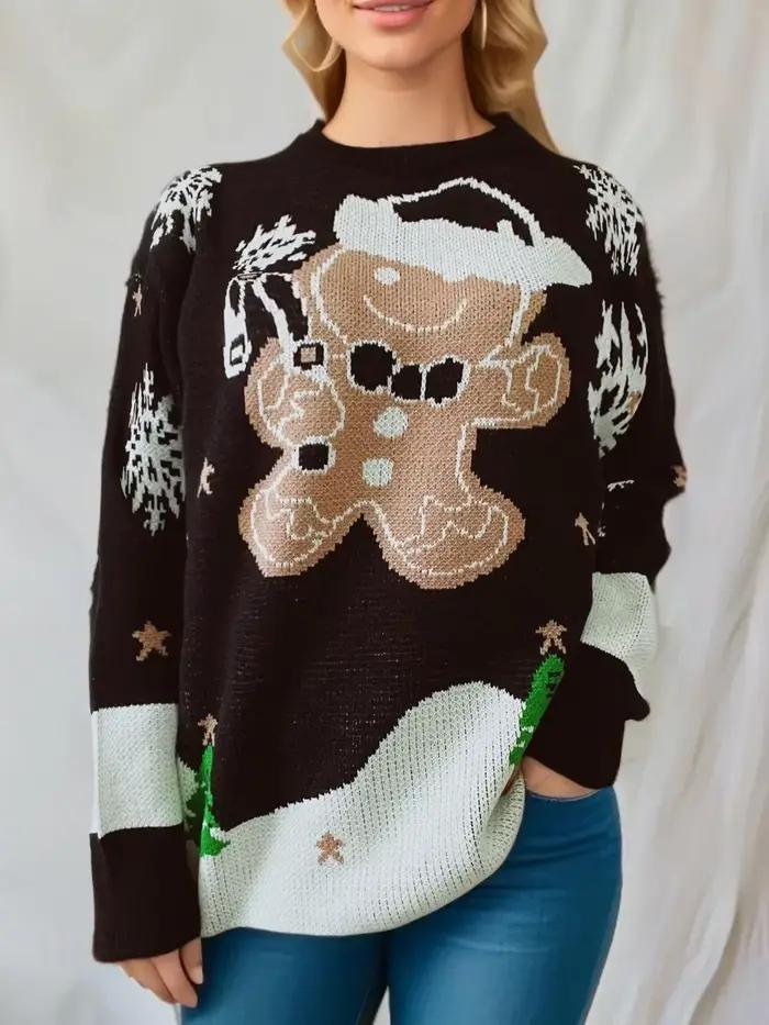 Pull à manches longues et col rond pour femme, bonhomme de neige de Noël, vêtements décontractés, pu