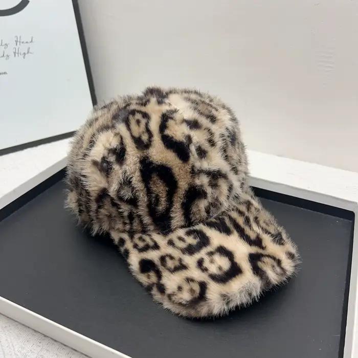 Casquette de Baseball léopard pour femmes, chapeaux d'hiver en fausse fourrure épaisse, garde au cha