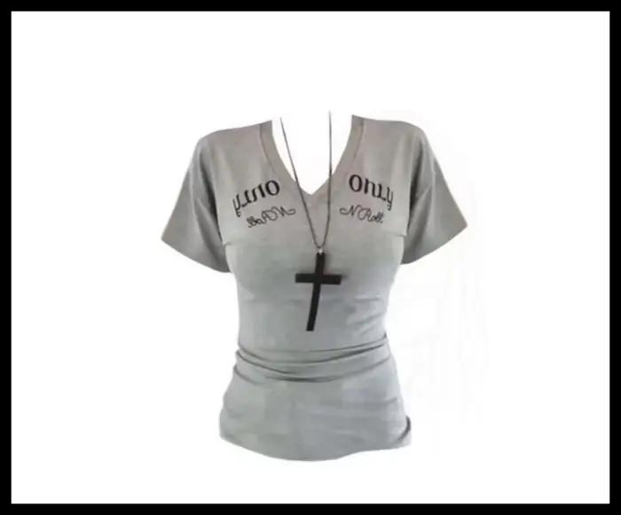 T-shirt à manches courtes pour femme, style américain, col en V, imprimé lettres, coupe ajustée et m