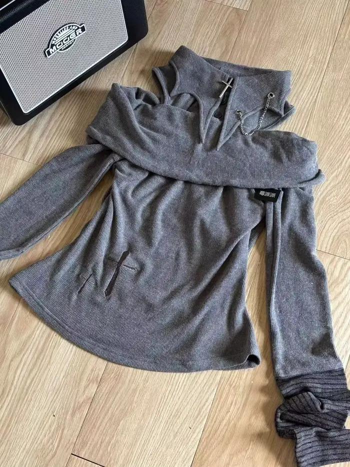 T-shirts à manches longues pour femmes, tunique à col Slash, Sexy, à la mode, épaules dénudées, Y2k,