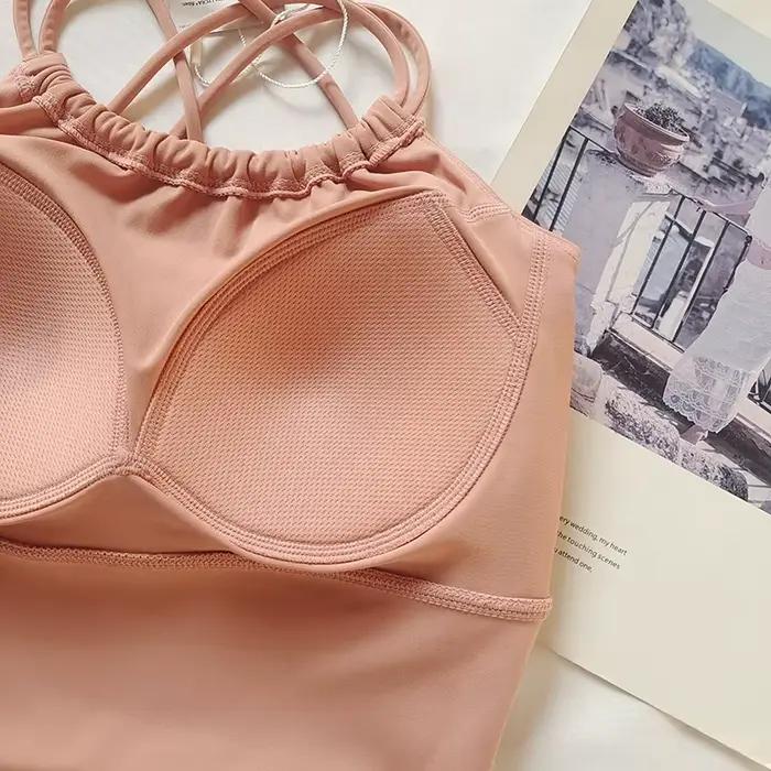 Soutien-gorge de sport à col licou pour femmes, bonnets intégrés, dos nageur, soutien élevé, évacuat