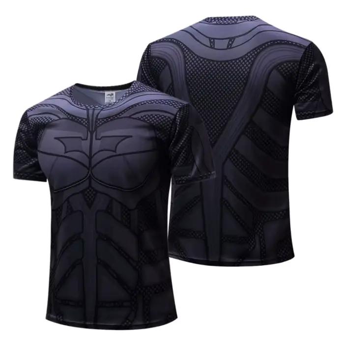 T-shirt de compression pour entraînement, motif Batman, texture en maille Dark Armor, impression int