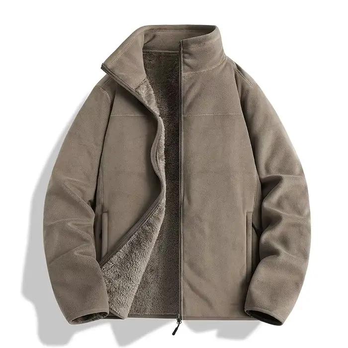 Veste polaire double face coupe-vent pour l'extérieur avec doublure intérieure, col montant, automne
