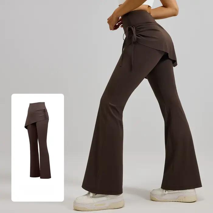Jupe-short de sport pour femme, taille haute, effet ventre plat, froncé, évasé, pour Pilates, Yoga, 