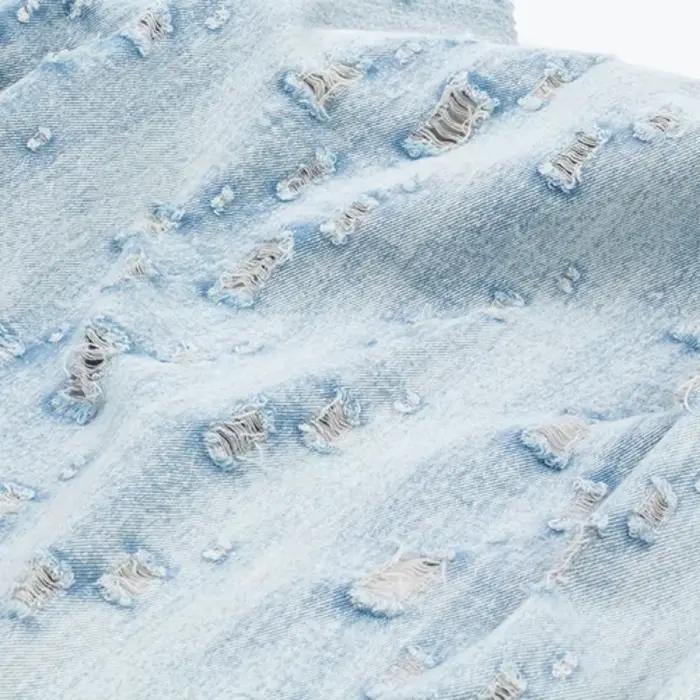 Tissu denim lavé blanc endommagé, usé, pur coton, pantalon épais, manteau, sac, jupe, tissu de créat