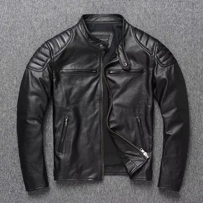 Veste en cuir PU pour homme, style trucker classique, col rabattable, fermeture éclair intégrale, pl