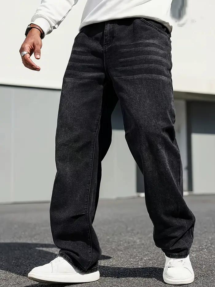 Jean classique à jambe droite pour hommes – Mélange de coton, denim bleu foncé, non extensible, vête