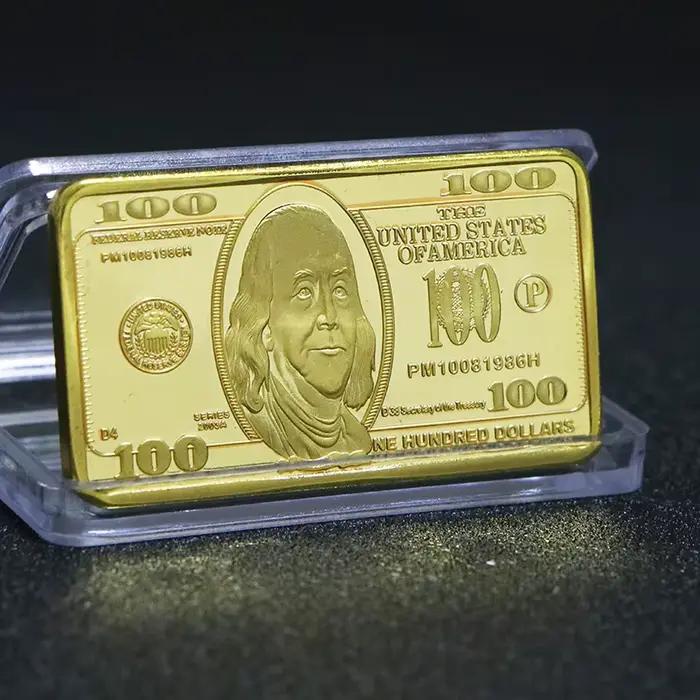 1 pièce de lingot d'or 24 carats de 100 dollars américains, pièce de monnaie en métal américaine, li