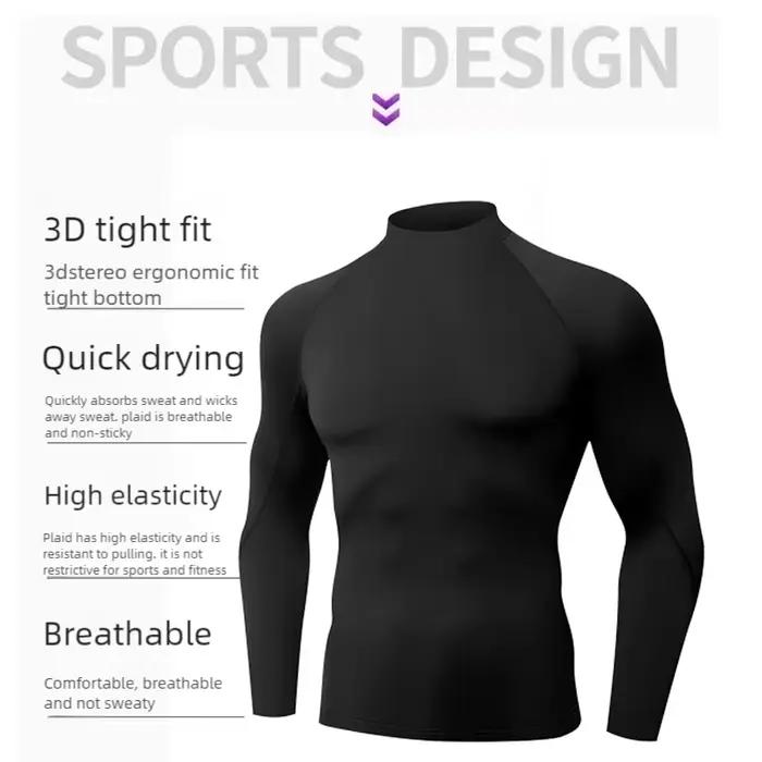Chemise de sport en polaire pour hommes, chemise de Compression à col haut, haut d'entraînement à ma