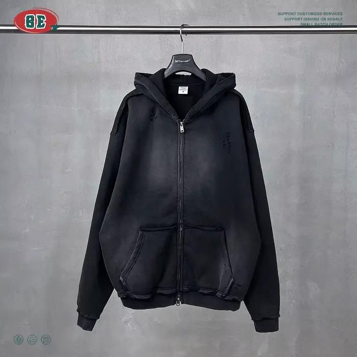 Sweat à capuche zippé pour hommes Y2k, Cardigan surdimensionné délavé en détresse, Plus peluche, tei