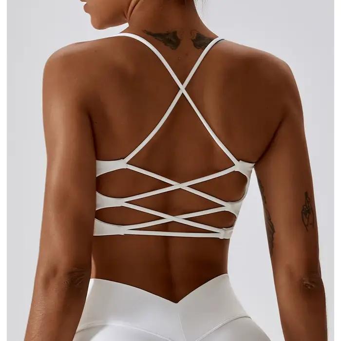 Soutien-gorge de sport en forme de U pour femmes, couleur unie, multi-sangle, dos croisé, Fitness, h