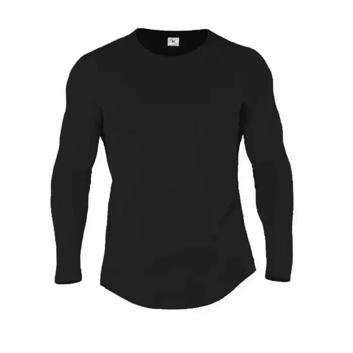 Coton uni respirant à manches longues vêtements salle de Sport Fitness musculation Sport T-shirts ho