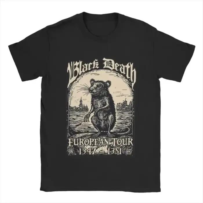 T-shirt humoristique à col rond Black Death European Tour pour hommes, vêtements en coton, nouveauté