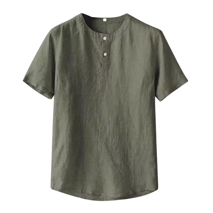 2025 3XL hommes Blouse décontractée coton lin chemise hauts amples à manches courtes t-shirts été dé