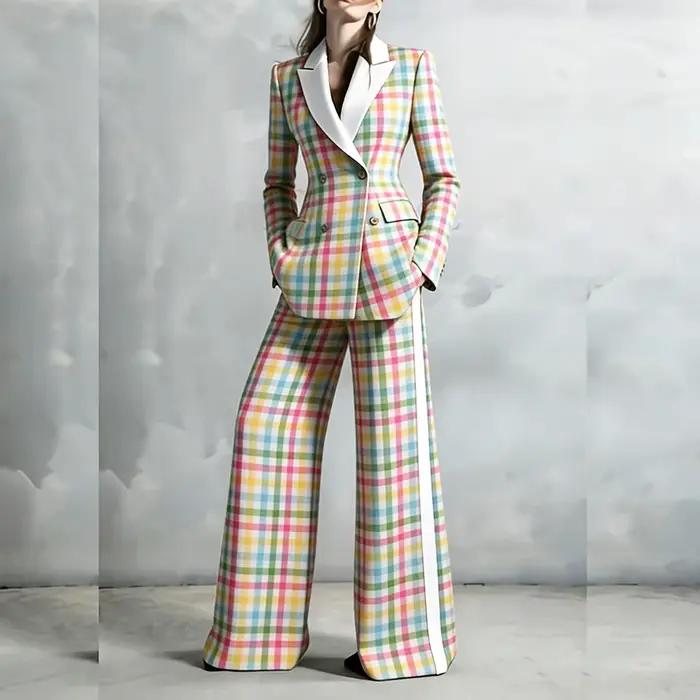Costumes pour femmes de couleur pastel tendance, ensembles de 2 pièces, veste et pantalon, ensembles