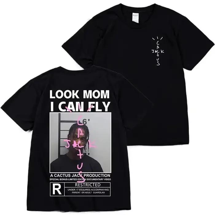 T-shirt Cactus Jack en coton de haute qualité pour hommes et femmes LOOK MOM I CAN FLY Tee ASTROWORL