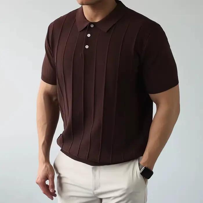 Polo tricoté pour homme à col demi-zip, motif jacquard rayé, style coréen populaire, vêtement de loi