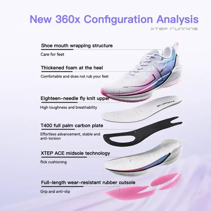Xtep 360X-Chaussures de course professionnelles pour hommes, baskets légères en matériau ETPU, plaqu
