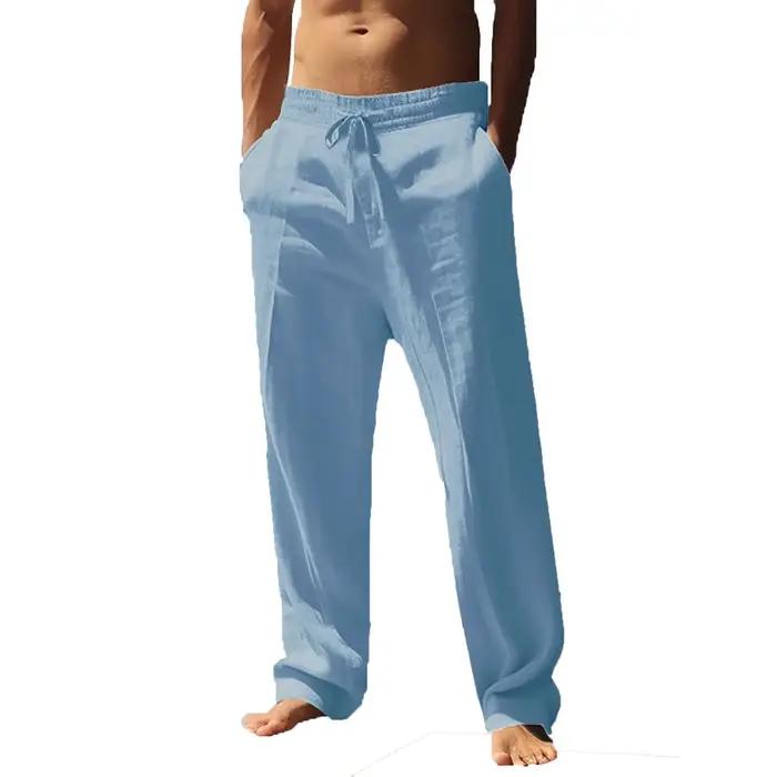 Pantalon de plage ample pour hommes, couleur unie, respirant, droit, avec cordon de serrage, léger, 