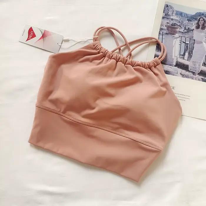 Soutien-gorge de sport à col licou pour femmes, bonnets intégrés, dos nageur, soutien élevé, évacuat
