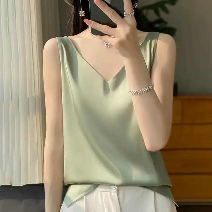 Nouveau Lce soie Satin Camisole femmes printemps/été couleur unie sans manches Sexy confortable sous