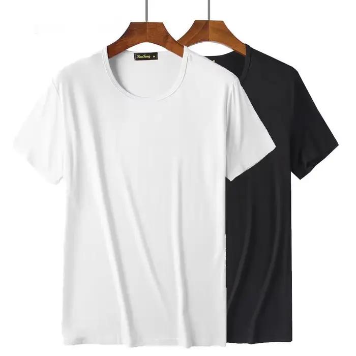 Économie à col rond en fibre de bambou pour hommes, manches courtes, t-shirts classiques, absorbant 