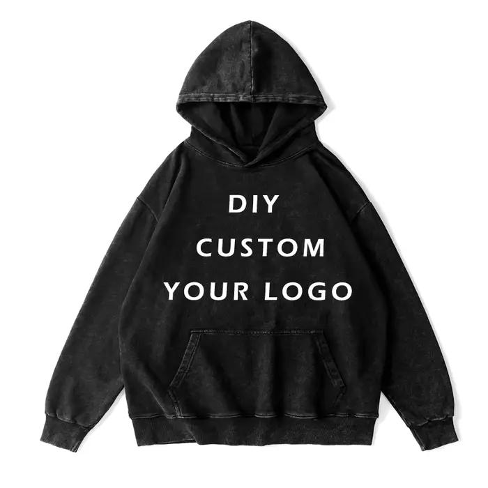 Sweat à capuche Vintage en coton délavé, Logo personnalisé, votre propre conception de marque, Logo/