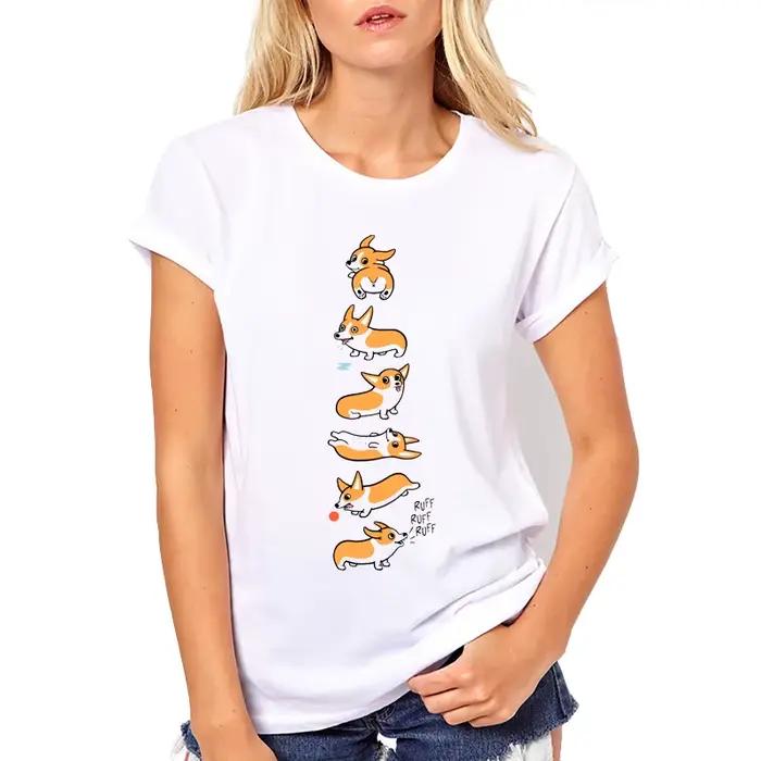 T-shirt manches courtes col rond Femme, estival et décontracté, avec Corgi imprimé, 2022