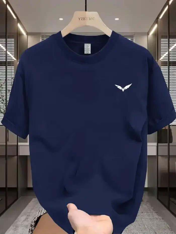 T-shirt décontracté imprimé à motif d'aile simple pour hommes, été, manches courtes, col rond, gymna