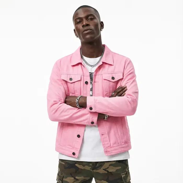 Veste en jean rose pour hommes, nouvelle mode Streetwear surdimensionnée, Style Cool, manteau décont