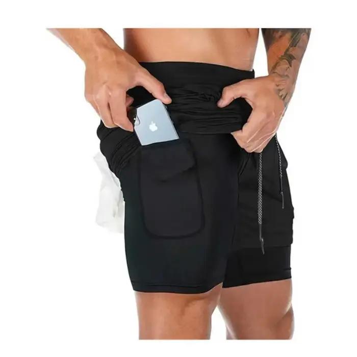 Camo 2-in-1 Running Shorts Men's Gym Fitness Training Quick Dry Short Pants Male Outdoor Sport Joggi