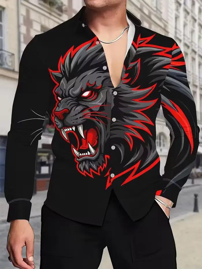 Chemise lion Animal chemise à manches longues à la mode pour hommes impression animale 3D chemise ha