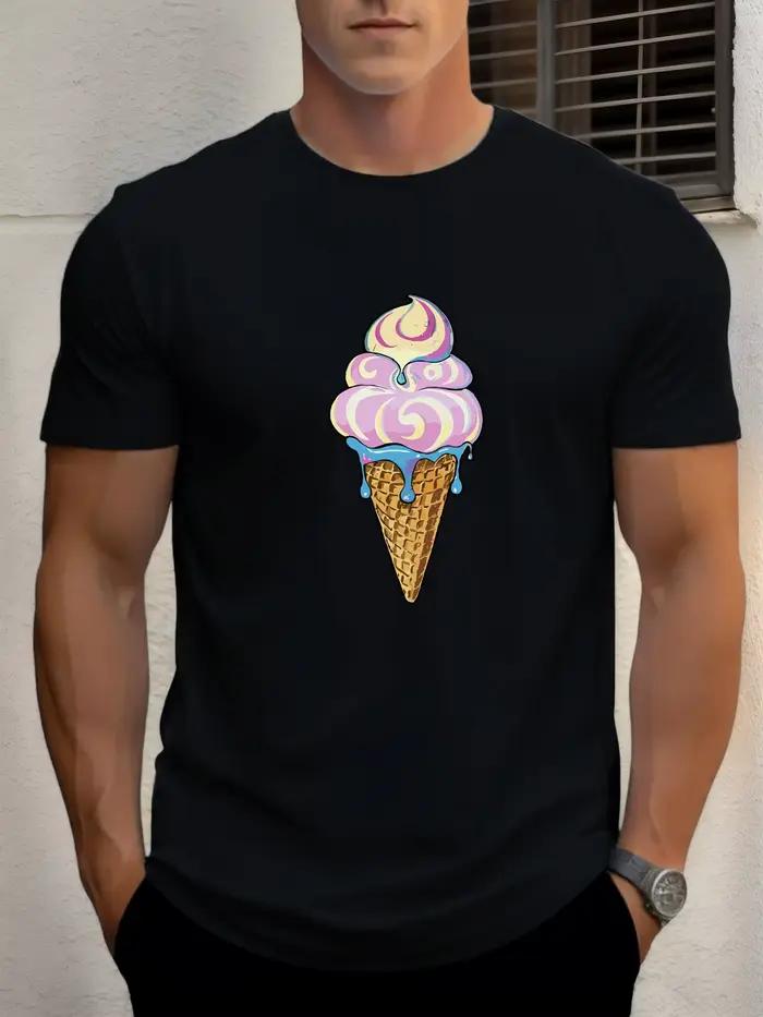 T-shirt pour hommes crème glacée 100 % coton impression graphique été t-shirt col rond décontracté r