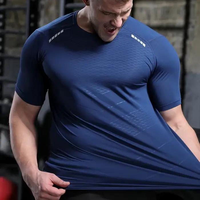Hommes mince glace soie hauts course à manches courtes sport T-shirt gymnase Fitness entraînement mu
