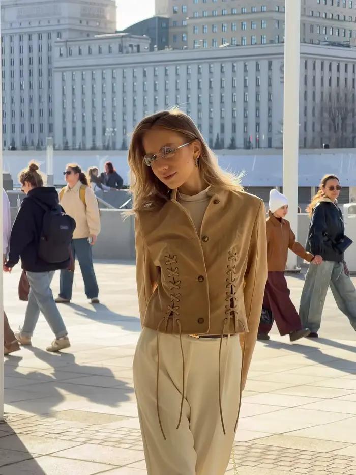 Manteau en daim pour femme automne 2026, élégant, à lacets, manches longues, simple boutonnage, col 