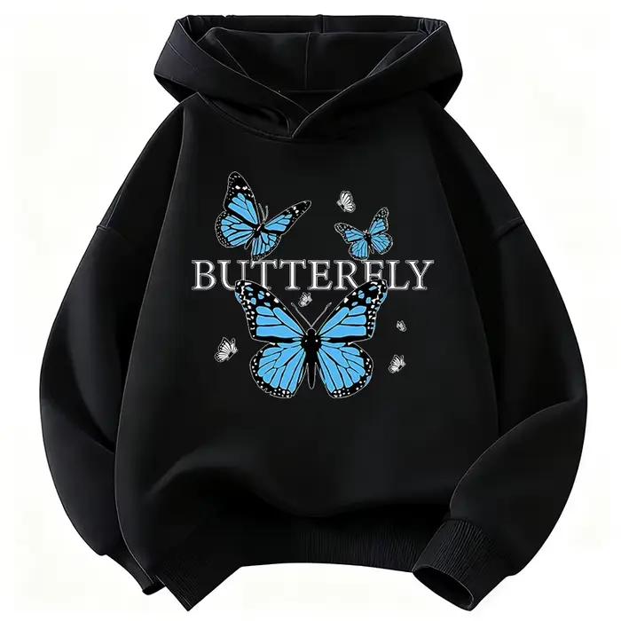 Sweat-shirt pour enfants au design papillon bleu, sweat-shirt mignon pour garçons et filles, sweat-s