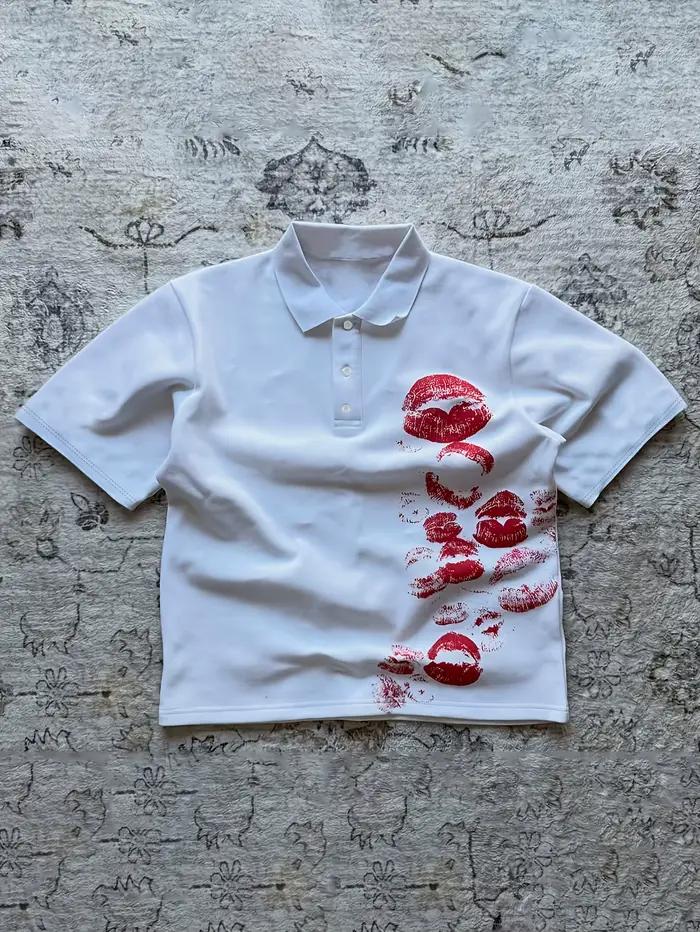 Polo pour homme, style rétro classique, polyvalent, à col, manches courtes, style punk, imprimé, mot