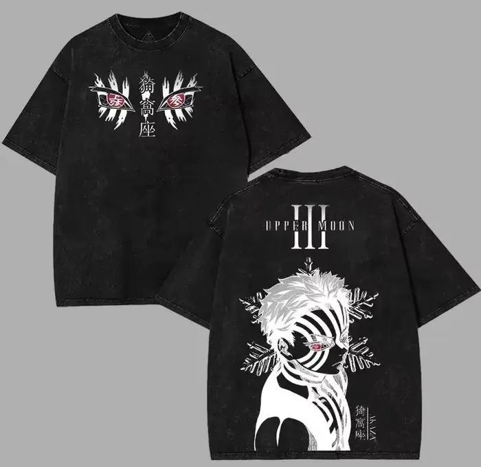 T-shirt rétro double face délavé Anime Demon Slayer pour homme, taille XL, nouveau style printemps/é