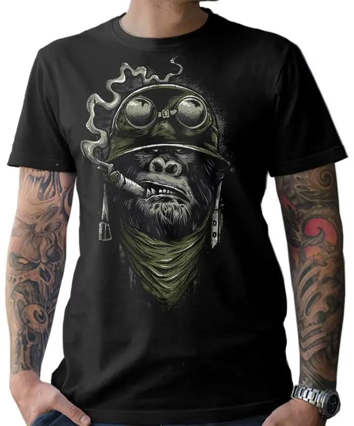 Biker T-Shirt gorille singe moto Chopper Bobber vieille école hommes nouveau à manches courtes coton