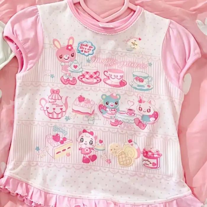 T-shirts Japonais Kawaii à Manches Courtes 2026 pour Femmes, Tops Courts Décontractés Y2K, Vêtements