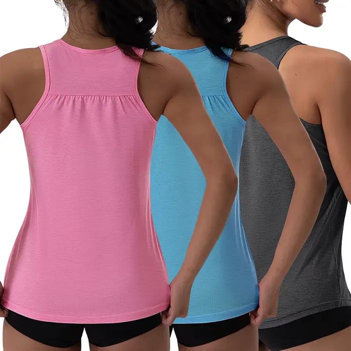 Haut de Yoga plissé sans manches pour femmes, col en v, haut de sport ample, chemises élastiques de 