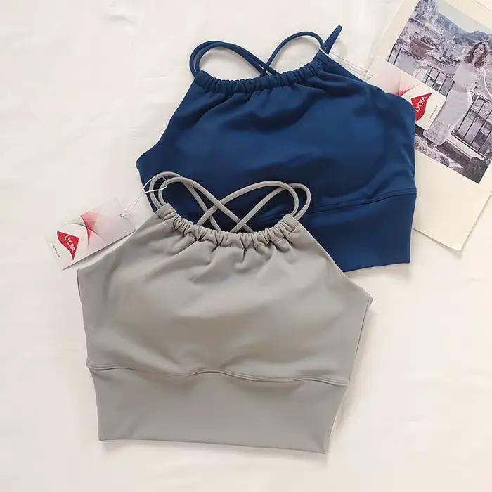 Soutien-gorge de sport à col licou pour femmes, bonnets intégrés, dos nageur, soutien élevé, évacuat