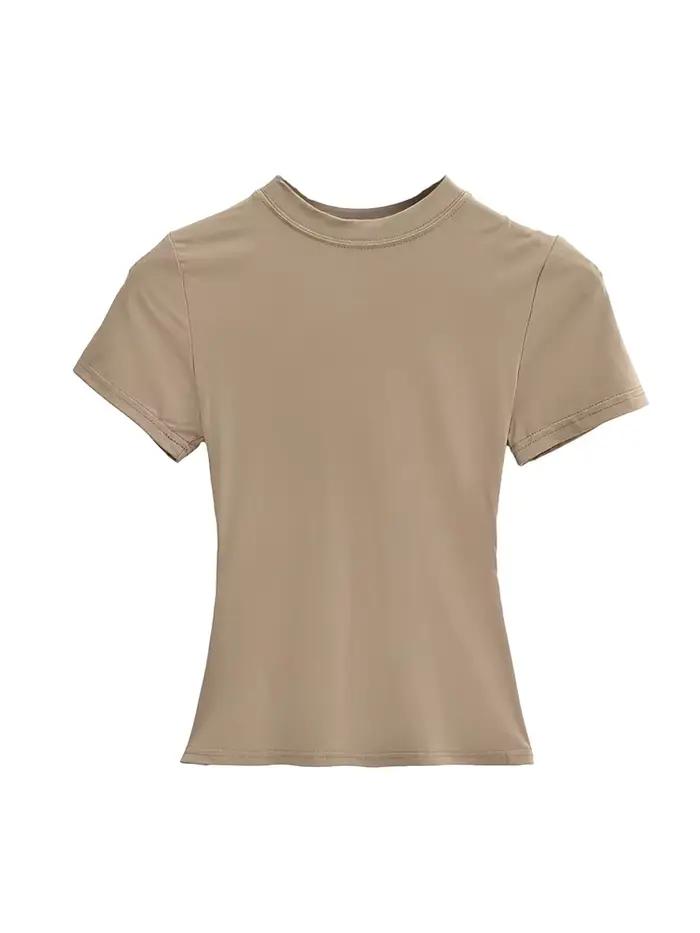 T-shirt manches courtes pour femmes, décontracté, de haute qualité, Sexy, Slim, tendance, couleur un