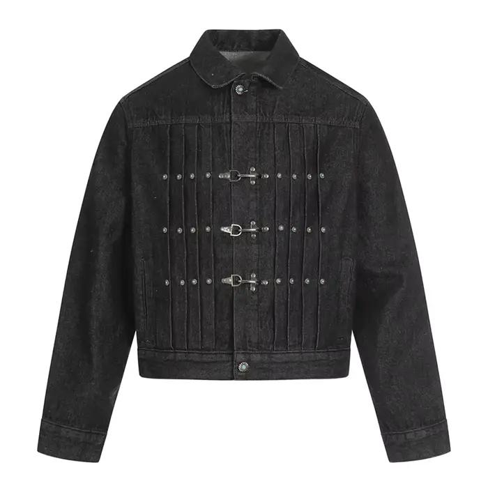 Veste courte en jean à boucle d'avion pour hommes, Streetwear mode Hip Hop Turquoise bouton, veste e