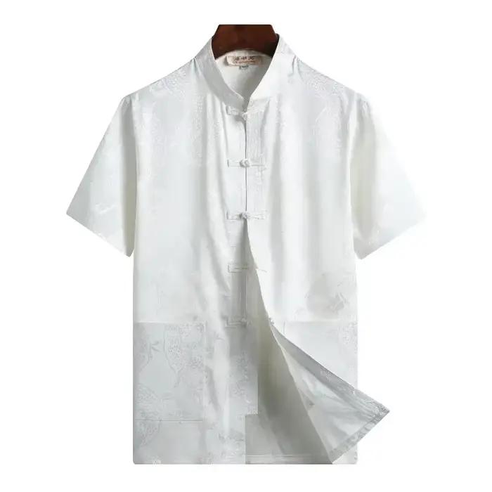 Vêtements traditionnels chinois pour hommes, costume Tang rouge Hanfu, chemise à manches courtes, Vi