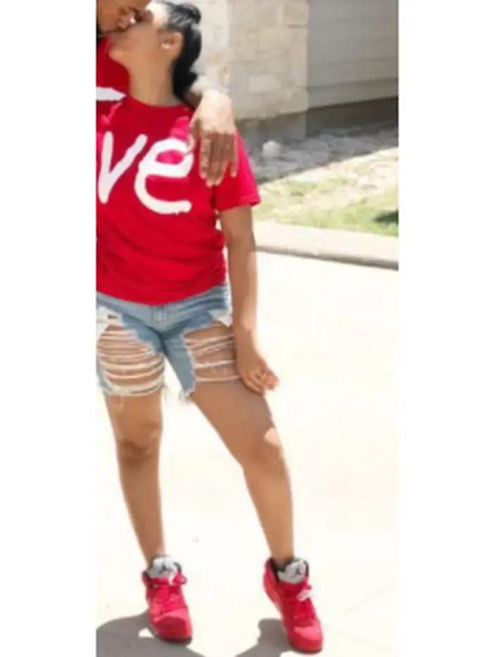 Sa et elle Couple correspondant T-shirts haut décontracté rouge LO VE femmes hommes mode petit ami p
