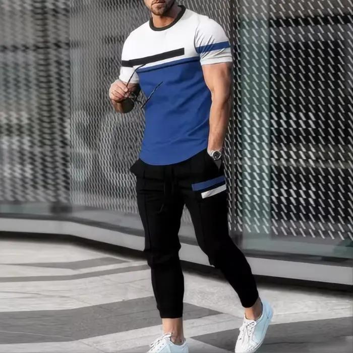 T-shirt et pantalon de jogging College en 3D pour hommes, ensemble de sport, manches super courtes, 