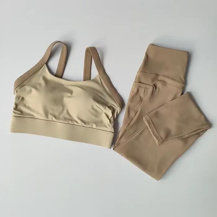 Ensemble de Yoga intégré à dos croisé, blocage de couleur haute intensité, 2 pièces, sous-vêtements 
