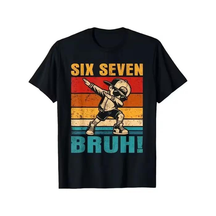 T-shirt amusant Six Seven Bruh Meme Internet pour garçons et filles, design numérique 67 avec danse 