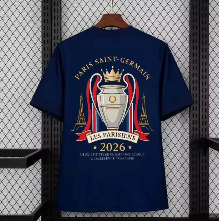 T-shirt de football PSG Double Champion 2026 pour Homme et Femme, T-shirt en coton Y2K tendance été,